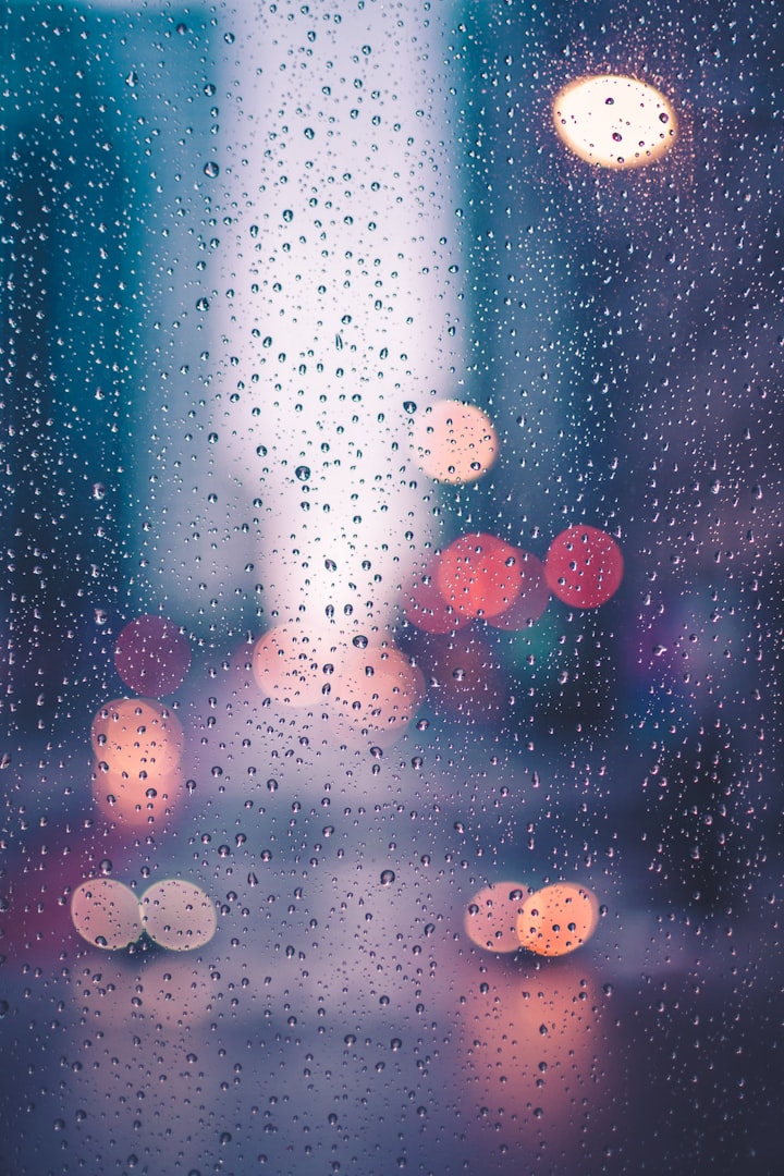 雨夜掛滿水珠的玻璃窗